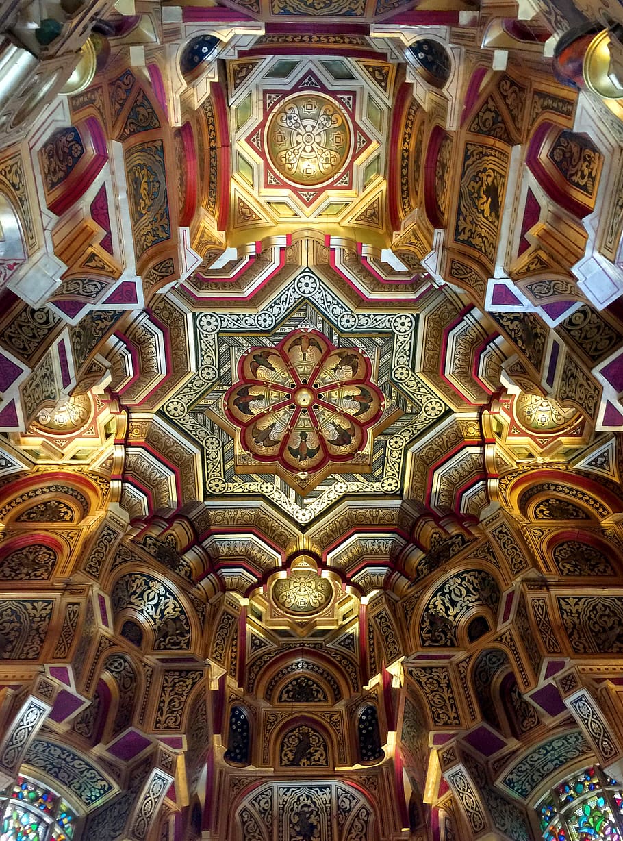 mosaic, religion, ceiling, moorish, art, cardiff castle, architecture, HD wallpaper