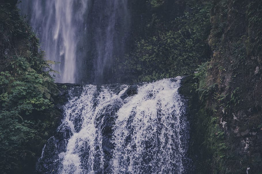 waterfalls near trees, cascade, daylight, environment, landscape HD wallpaper