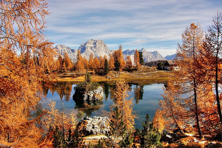 dolomites, mountains, italy, alpine, view, nature, lake, landscape, HD wallpaper