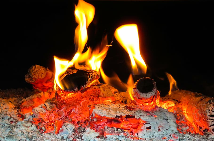 bonfire, flame, wood fire, oven, burn, campfire, embers, hot HD wallpaper