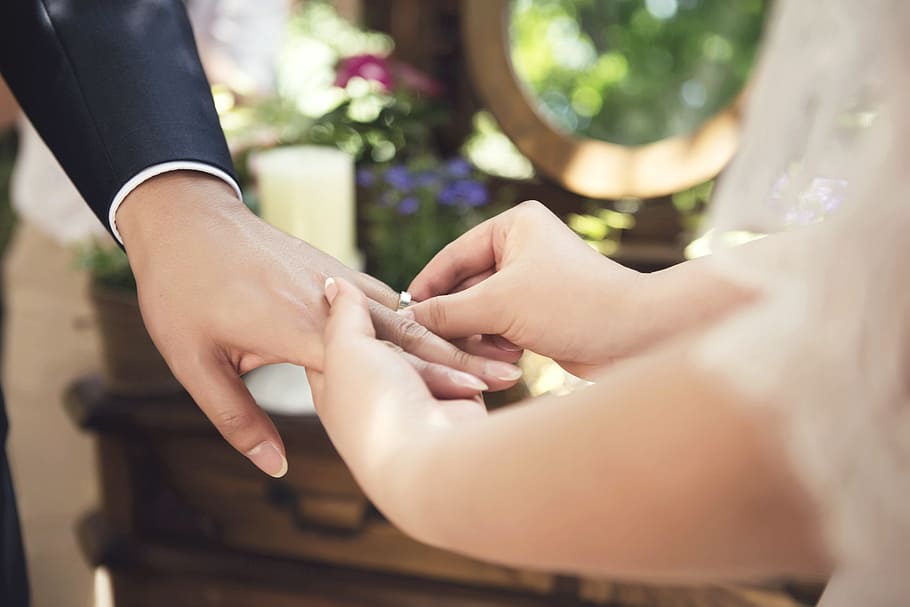 marriage, pledge, ring, two people, human hand, human body part HD wallpaper
