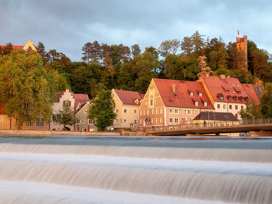 lech bridge, bavaria, tree, architecture, built structure, building exterior HD wallpaper
