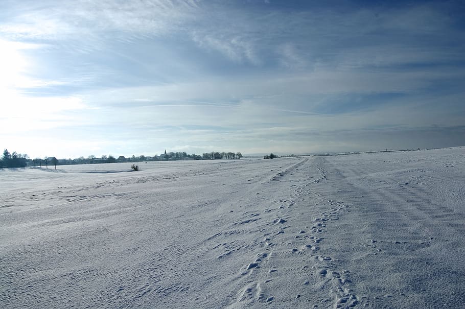 white sand, Snow, Winter, Cold, Icy, Sky, Blue, village, landscape HD wallpaper