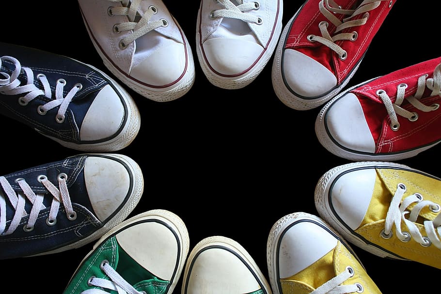 five pairs of assorted-color Converse 