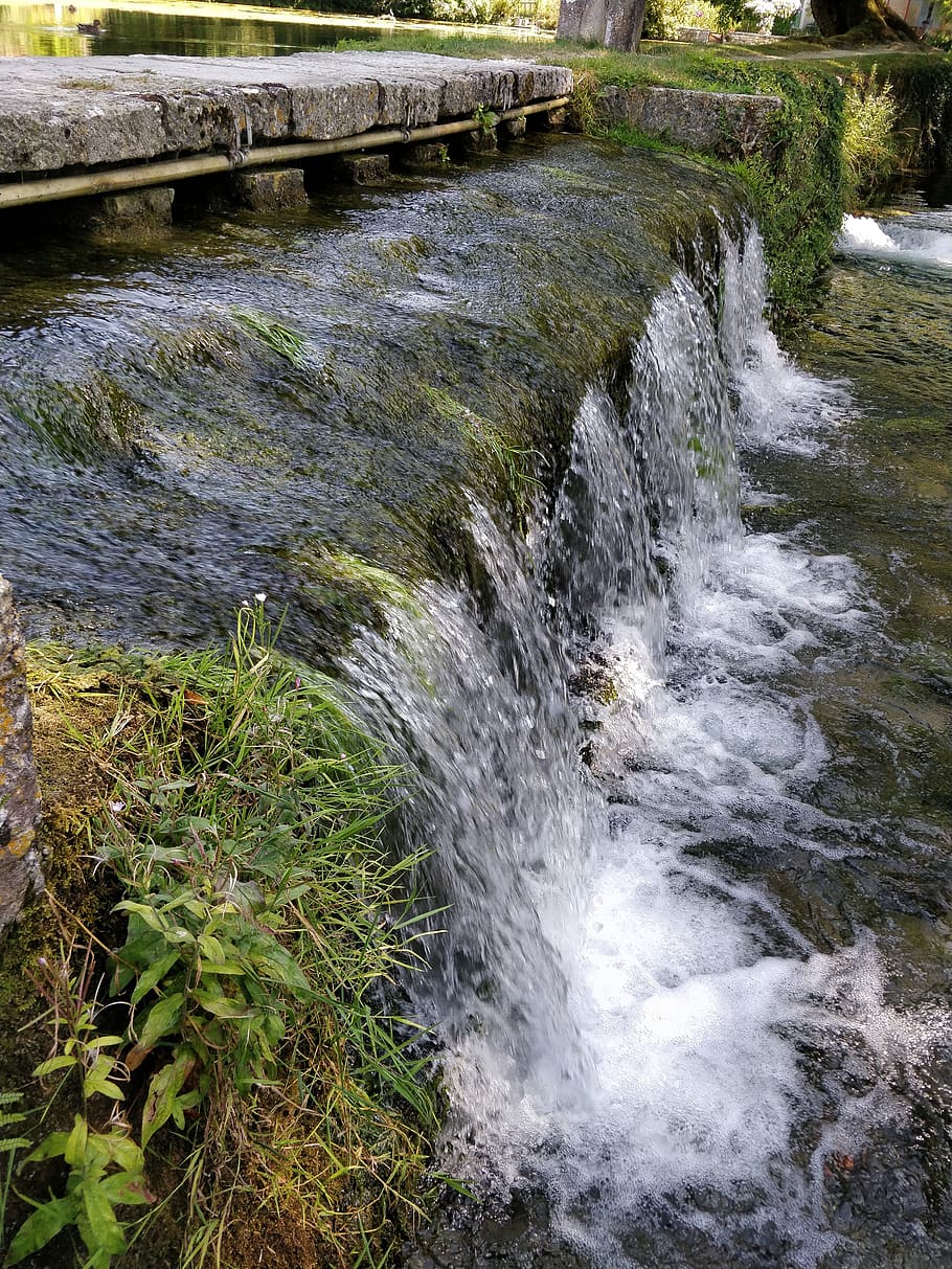 cascade, water, fall, sun, summer, motion, beauty in nature HD wallpaper