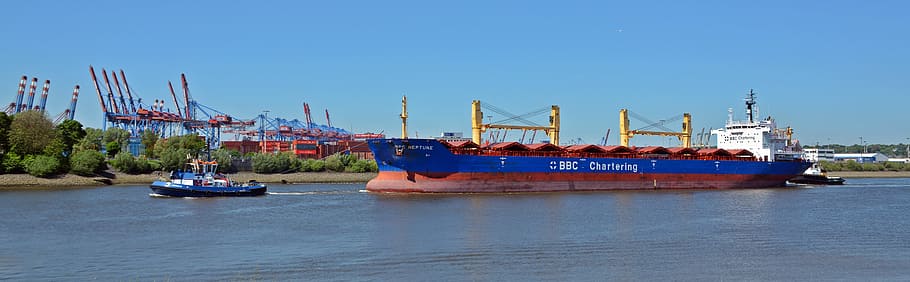 Freighter, Tug, Transport, Ship, maritime, hamburg, seafaring, HD wallpaper