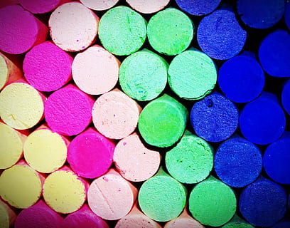 round assorted-color decor lot, background, blackboard, blue HD wallpaper