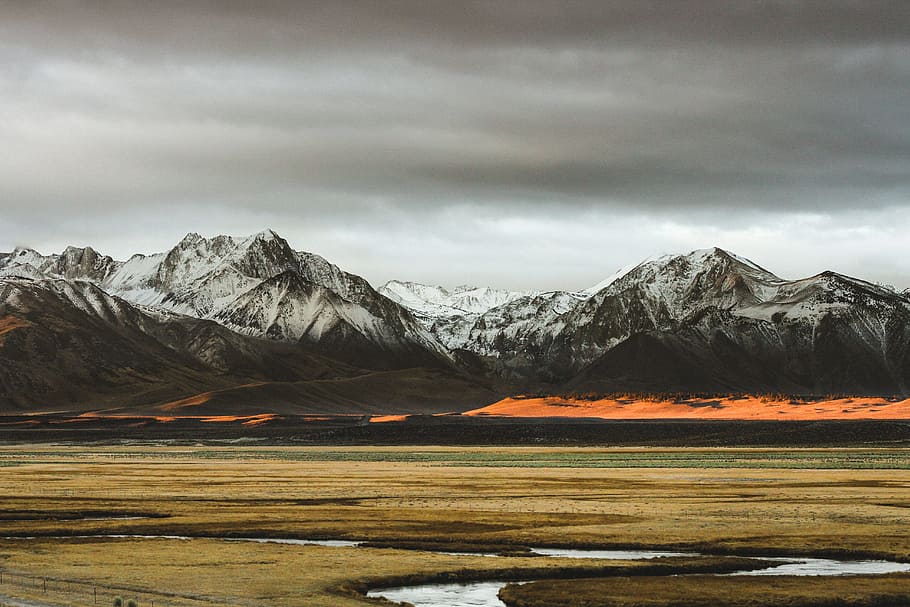 mountain, highland, field, dark, cloud, sky, summit, cloud - sky HD wallpaper