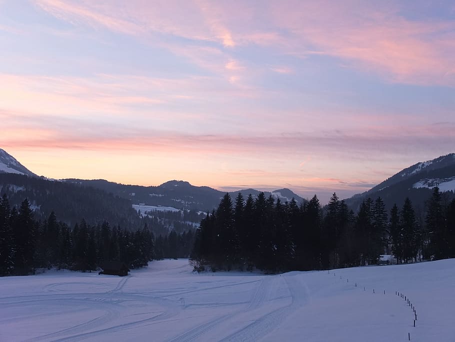 Evening, Snow, Sky, winter, cold temperature, mountain, scenics HD wallpaper