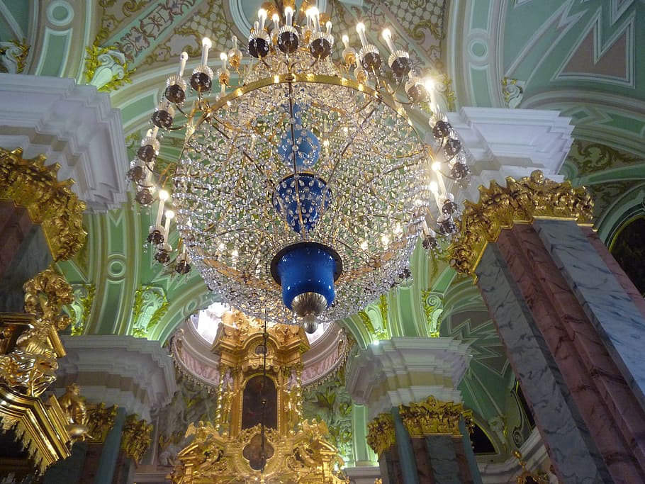chandelier, catherine, palace, st, petersburg, religion, low angle view