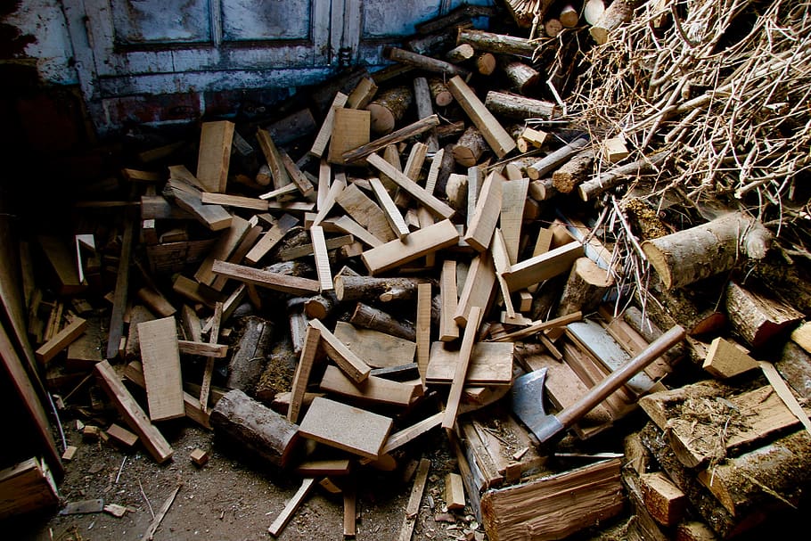 wood, cut, axe, winter, large group of objects, wood - material HD wallpaper