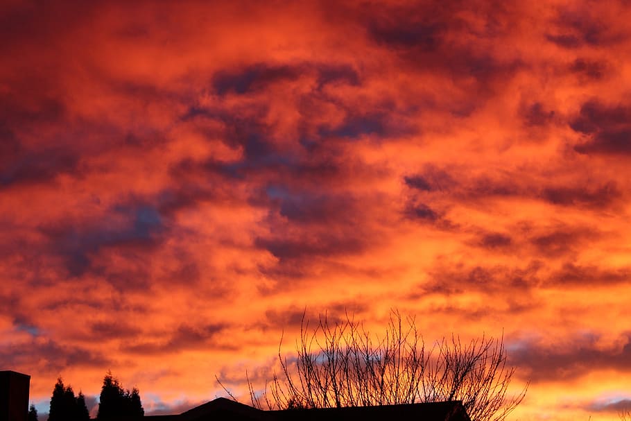 storm, sky, clouds, thunderstorm, color, red, orange, dramatic HD wallpaper