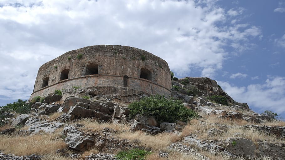 crete, spinalonga, trip, architecture, cloud - sky, history HD wallpaper