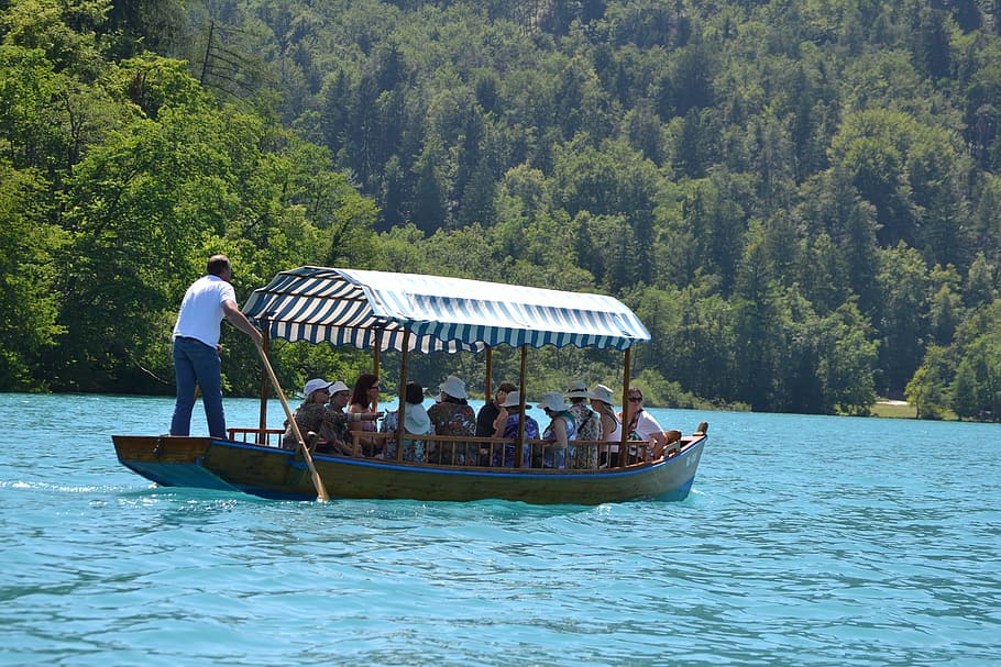 august, bled, boats, ladder, blue water, tourist, slovenia HD wallpaper