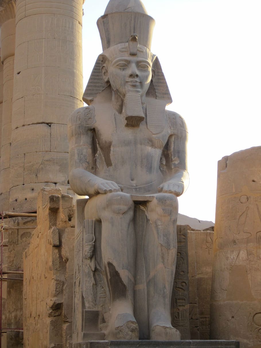 Egyptian god statue, luxor, pharaonic, nile, temple, deity, sculpture, HD wallpaper