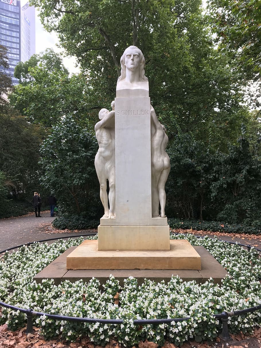 monument, leipzig, schiller, marble, statue, park, sculpture HD wallpaper