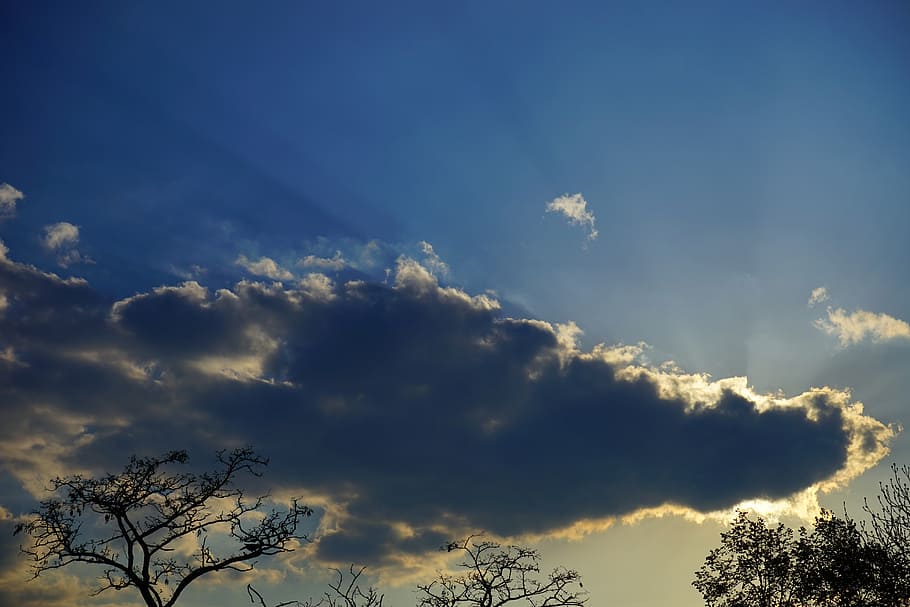 sunbeam, clouds, evening sky, sunset, rays, mood, beauty in nature HD wallpaper