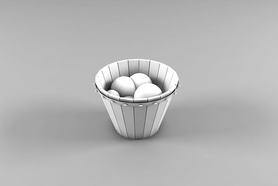 basket 3d, balls 3d, egg, studio shot, bowl, indoors, food HD wallpaper