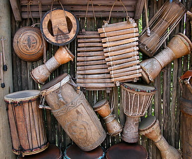 photo of brown instruments, african, background, music, musical HD wallpaper