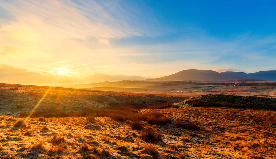 brown and gray dessert, yorkshire dales, golden hour, sunrise, HD wallpaper