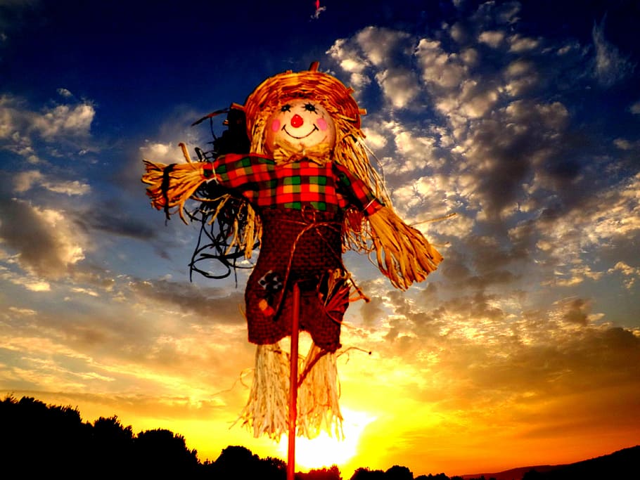 scarecrow, east, cloud, sky, straw, red, people, sunset, cloud - sky HD wallpaper