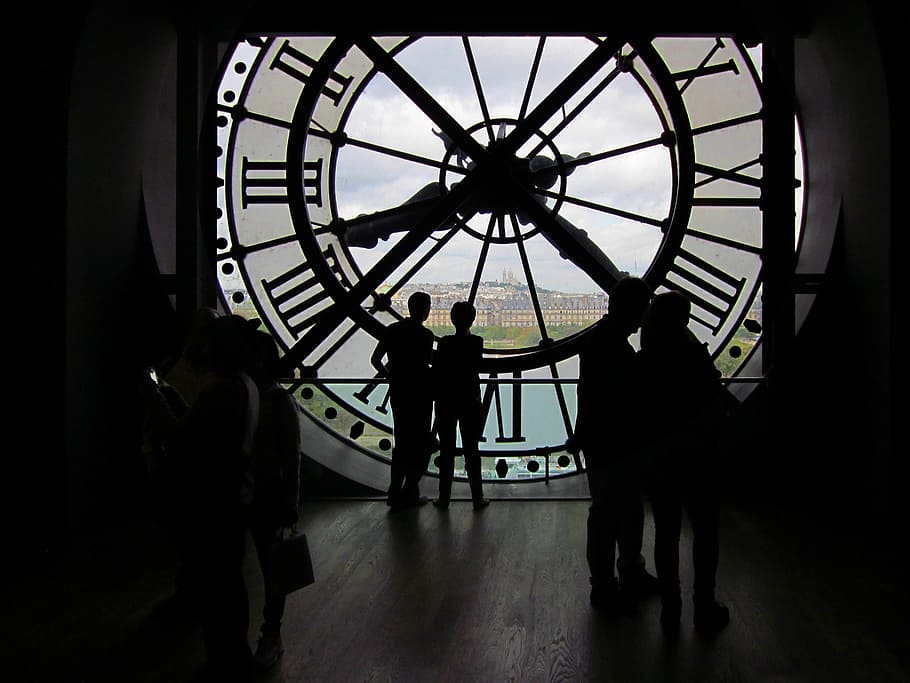 people standing beside clock, musée d'orsay, paris, museum, france, HD wallpaper