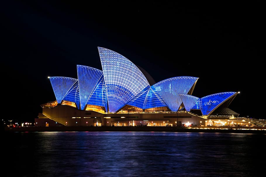 Sydney Opera House lighted Up at night in New South Wales, Australia