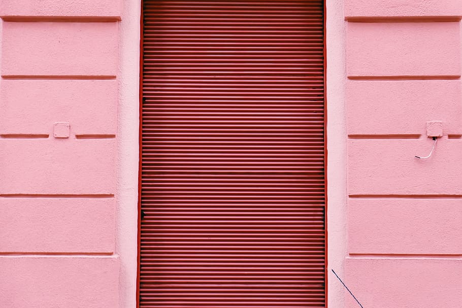focus photography of pink door, wall, siding, red, architecture HD wallpaper