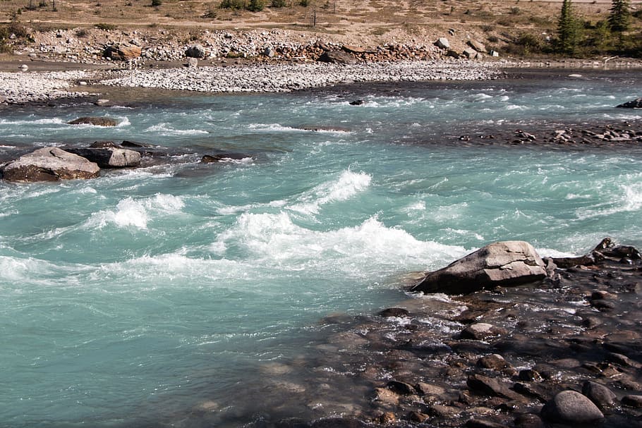 athabasca river, water, rapids, national, park, nature, alberta HD wallpaper