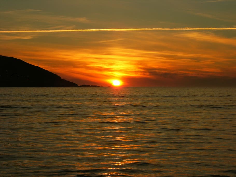 sunset, color, sea, nature, dusk, summer, scenics, coastline HD wallpaper