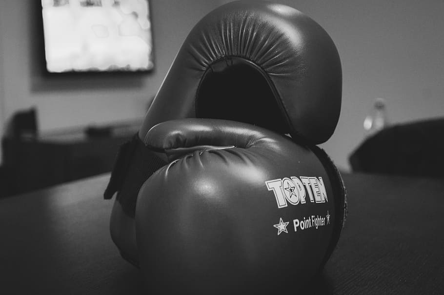 black-and-white, sport, portrait, strength, athlete, boxer, boxing gloves, HD wallpaper