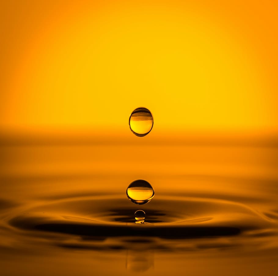macro photography of yellow liquid droplet, drop art, water, drops, HD wallpaper