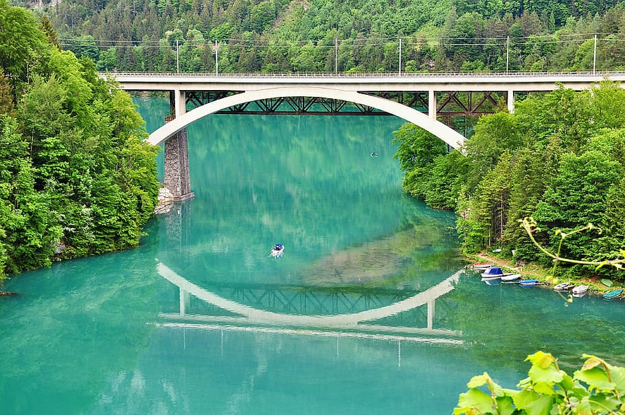 landscape, nature, river, bridge, railway bridge, water, turquoise water, HD wallpaper