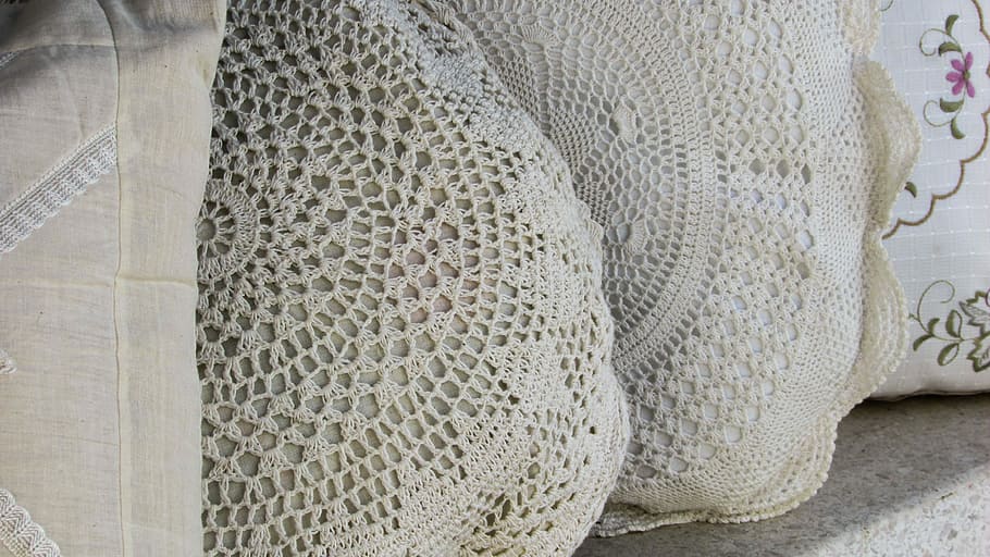 gray pillows, Handiwork, Embroidery, Needlework, Lace, handmade HD wallpaper