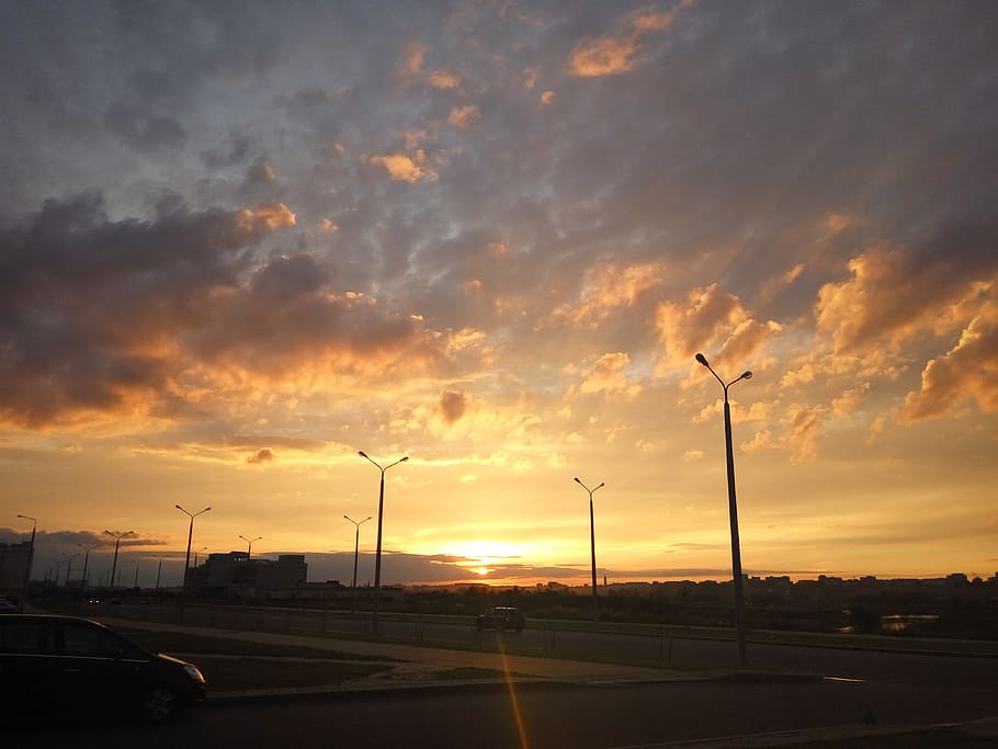 Sunset, Summer, Sun, Evening, Clouds, sunset sky, landscape HD wallpaper