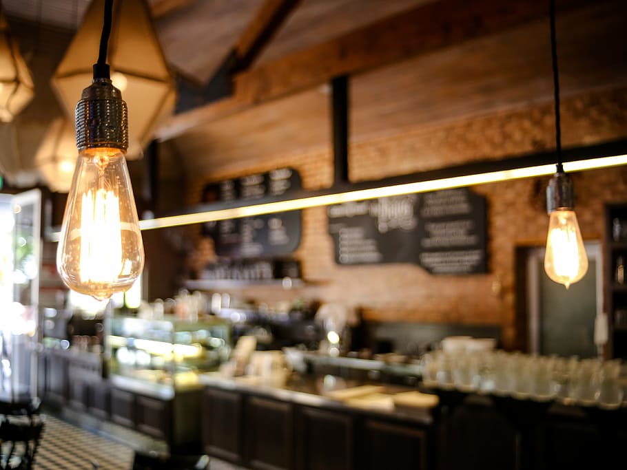 café, light bulbs, macro, food and drink, bar - drink establishment HD wallpaper