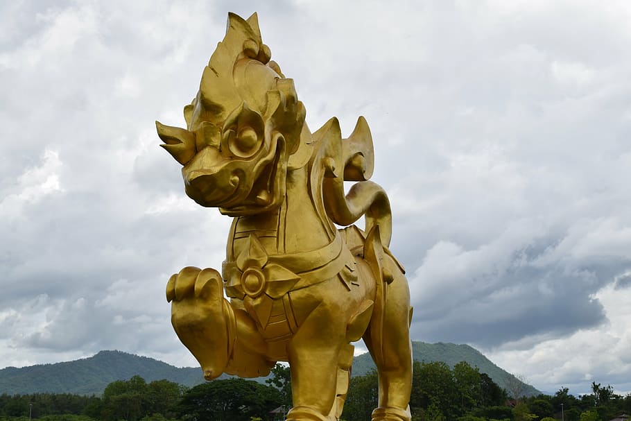 singha, beer, park, mythical animal, asia, sky, cloud - sky, HD wallpaper