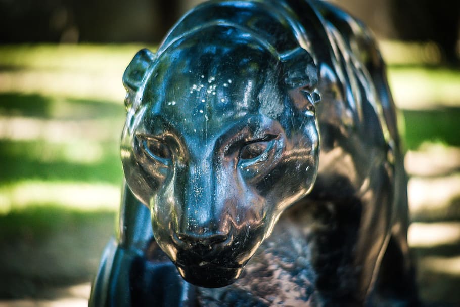 statue, puma, park, outside, close-up, sculpture, representation HD wallpaper
