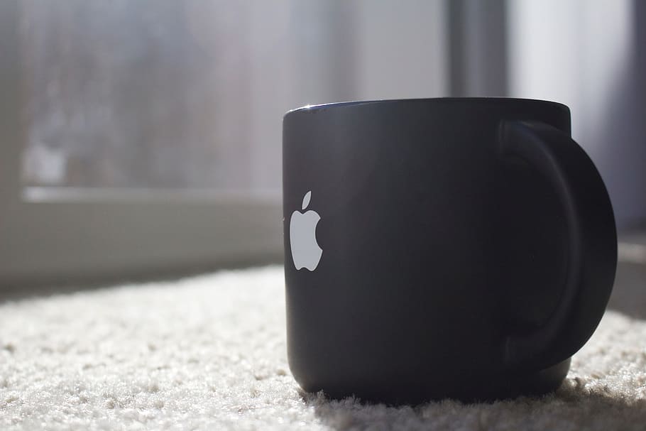 Black Mug Apple, technology, cup, black Color, drink, no people HD wallpaper