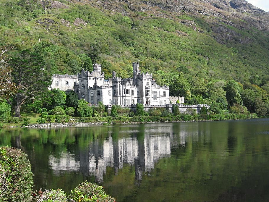 white castle near body of water, kylemore abbey, monastery, county galway, HD wallpaper