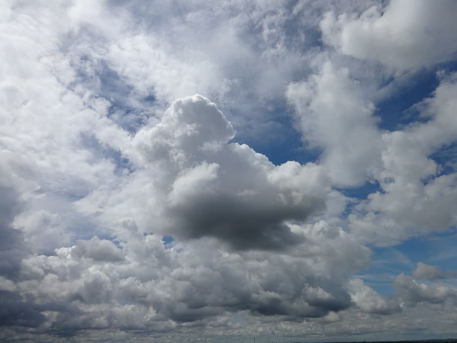 sky, blue, clouds, nature, landscape, covered, white, cloud - sky HD wallpaper