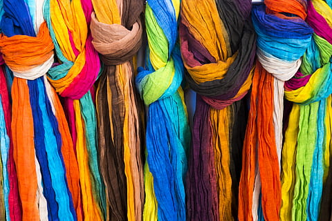 assorted-color textiles, assorted-color knot curtains close up photography HD wallpaper