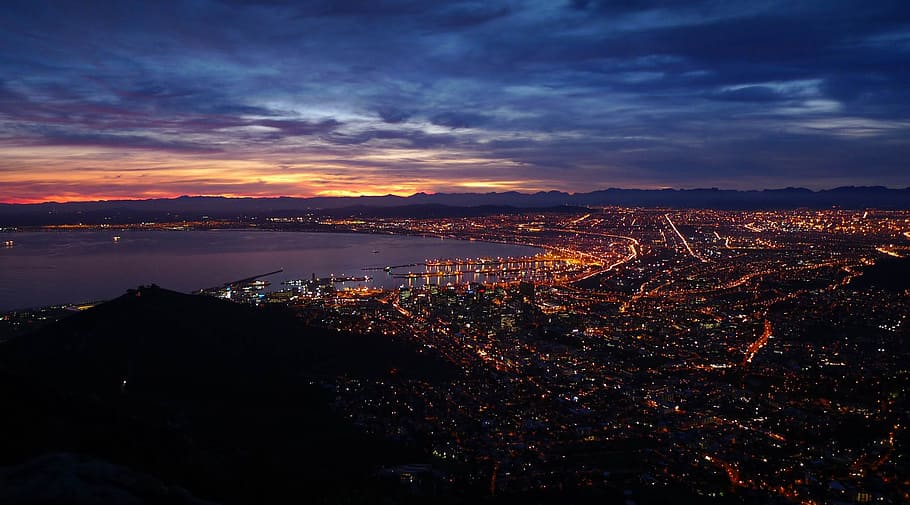 aerial view of cityscape during golden hour, cape town, lions head