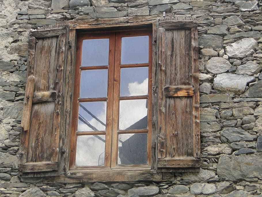 Window, Stones, Wall, Old, old window, stone house, reflection HD wallpaper