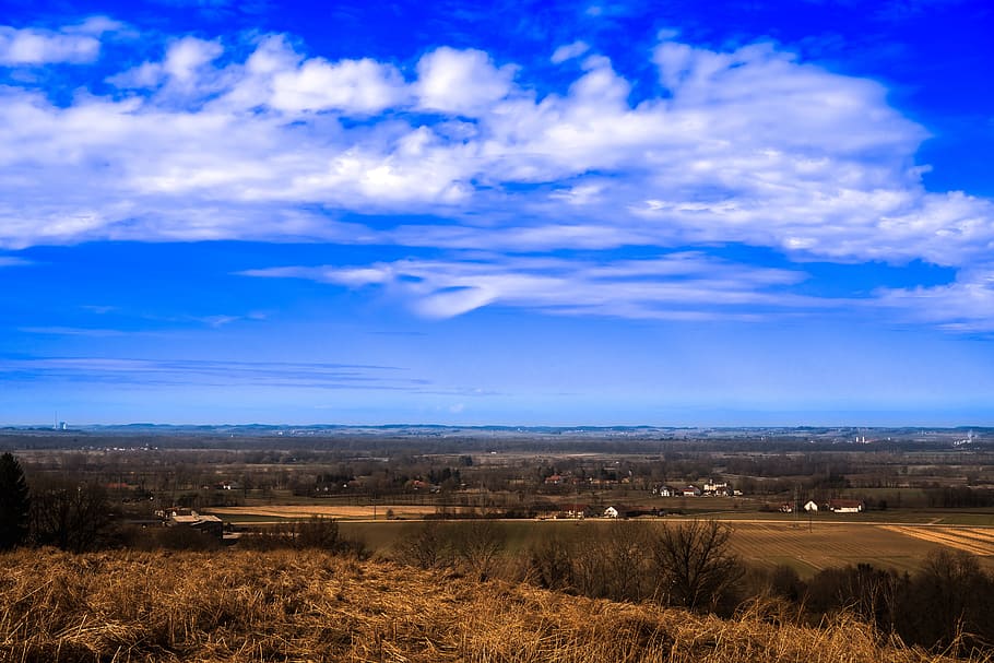 View, Clouds, Blue Sky, Blue, nature, grasses, white, landscape HD wallpaper
