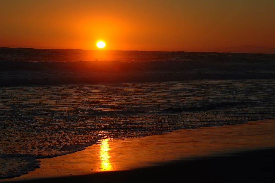 Sunset, Beach, Ocean, Sea, Vacation, scenics, horizon over water HD wallpaper