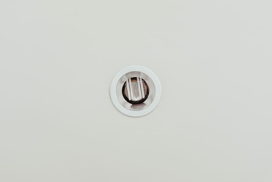 white dome light on white ceiling, circle, lamp, copy space HD wallpaper