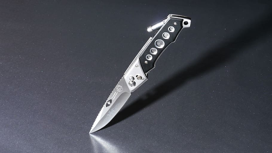 gray and black folding knife on gray surface, blade, shadow HD wallpaper