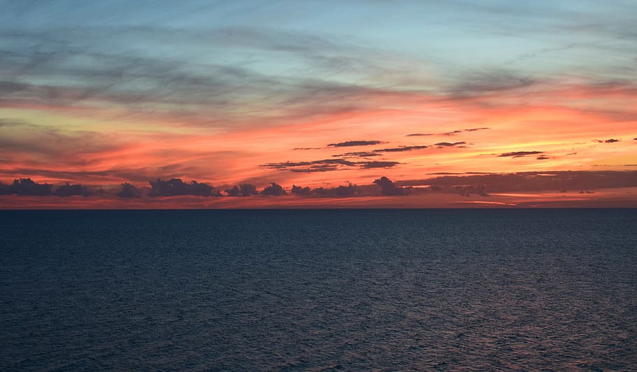 sunset across ocean, sunset over the water, travel, gulf of mexico