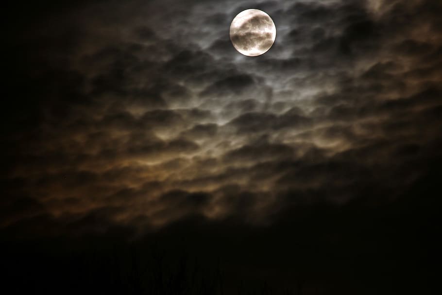 black clouds under the moon, night, full moon, cloud - sky HD wallpaper